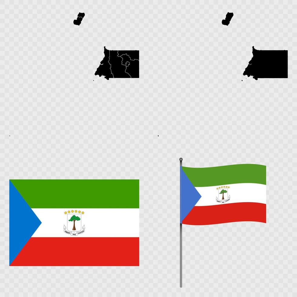 Set of maps, flag and flagpole of Equatorial Guinea. illustration. vector
