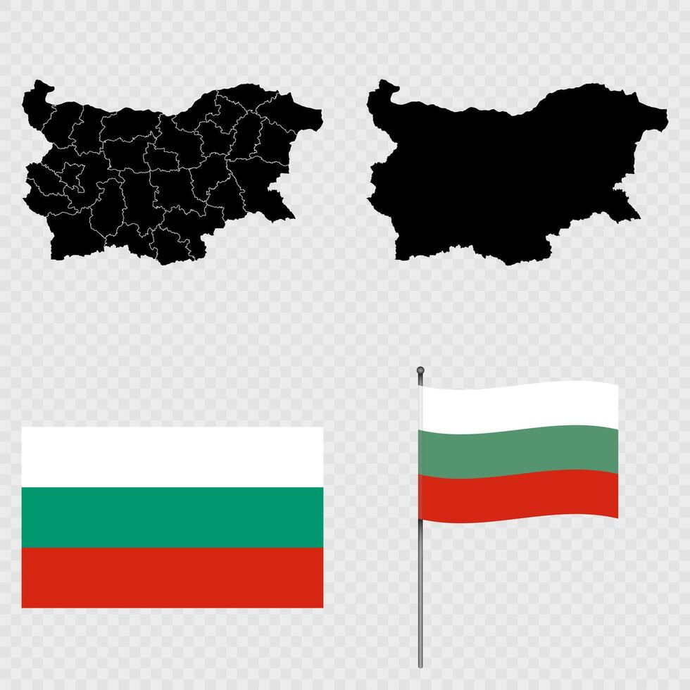 Set of maps, flag and flagpole of Bulgaria. illustration. vector
