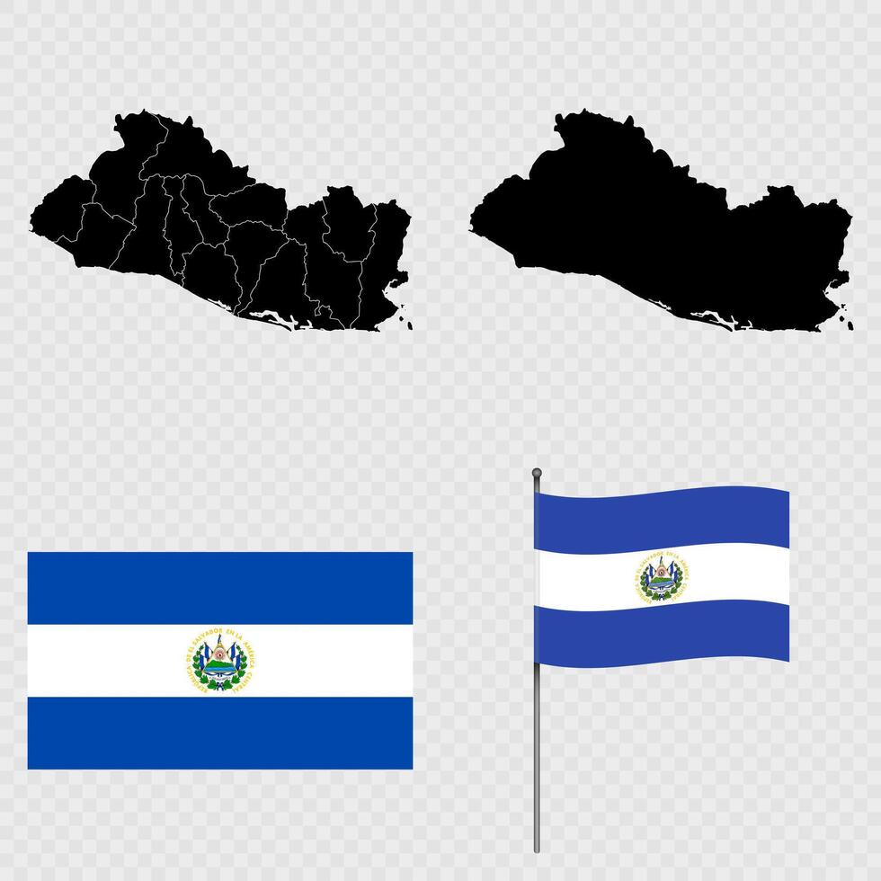 Set of maps, flag and flagpole of El Salvador. illustration. vector