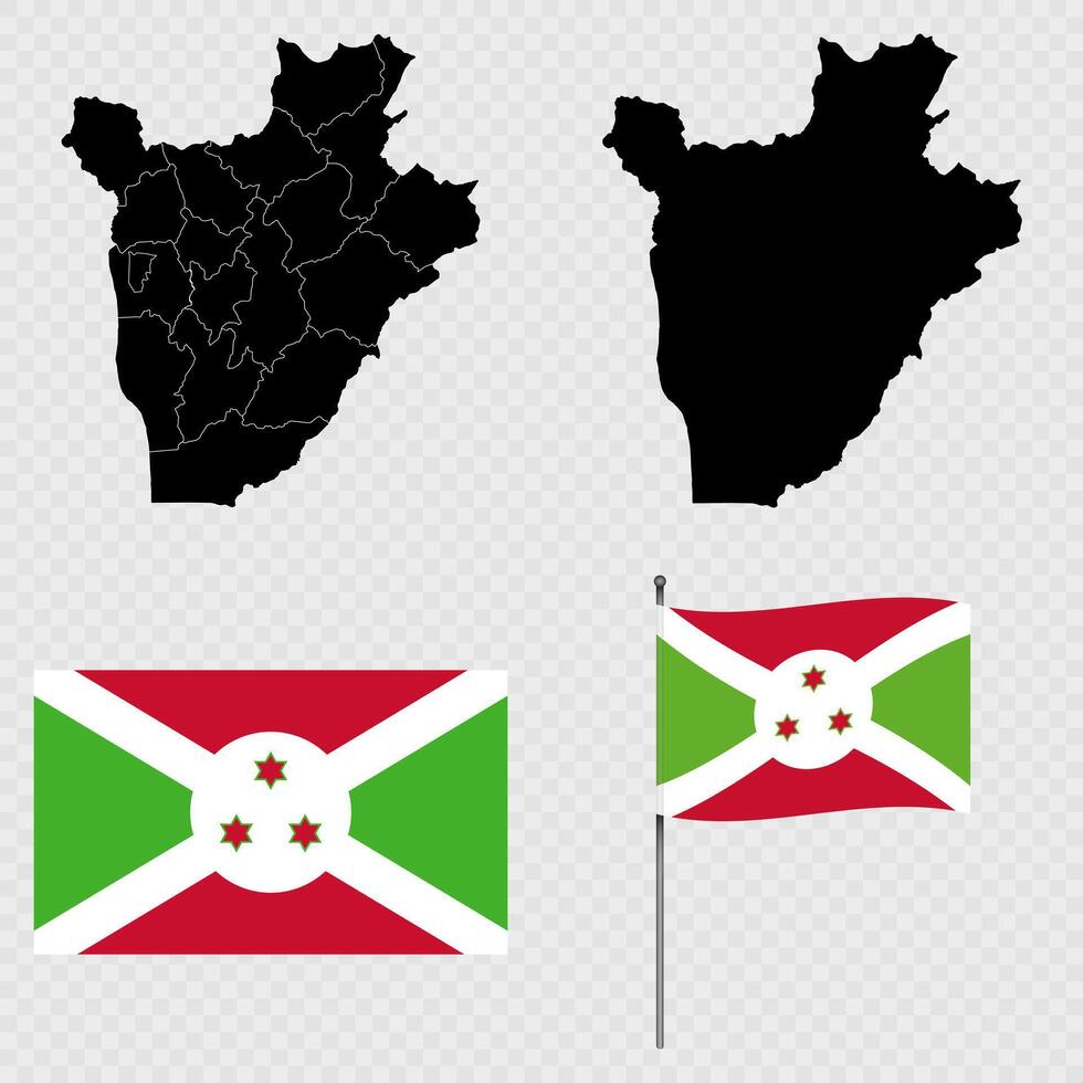 Set of maps, flag and flagpole of Burundi. illustration. vector