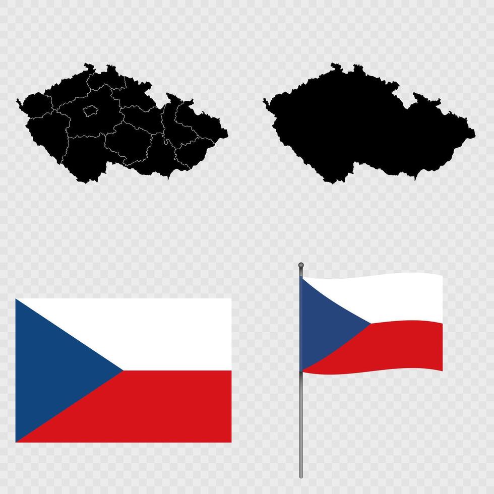 Set of maps, flag and flagpole of Czech Republic. illustration. vector