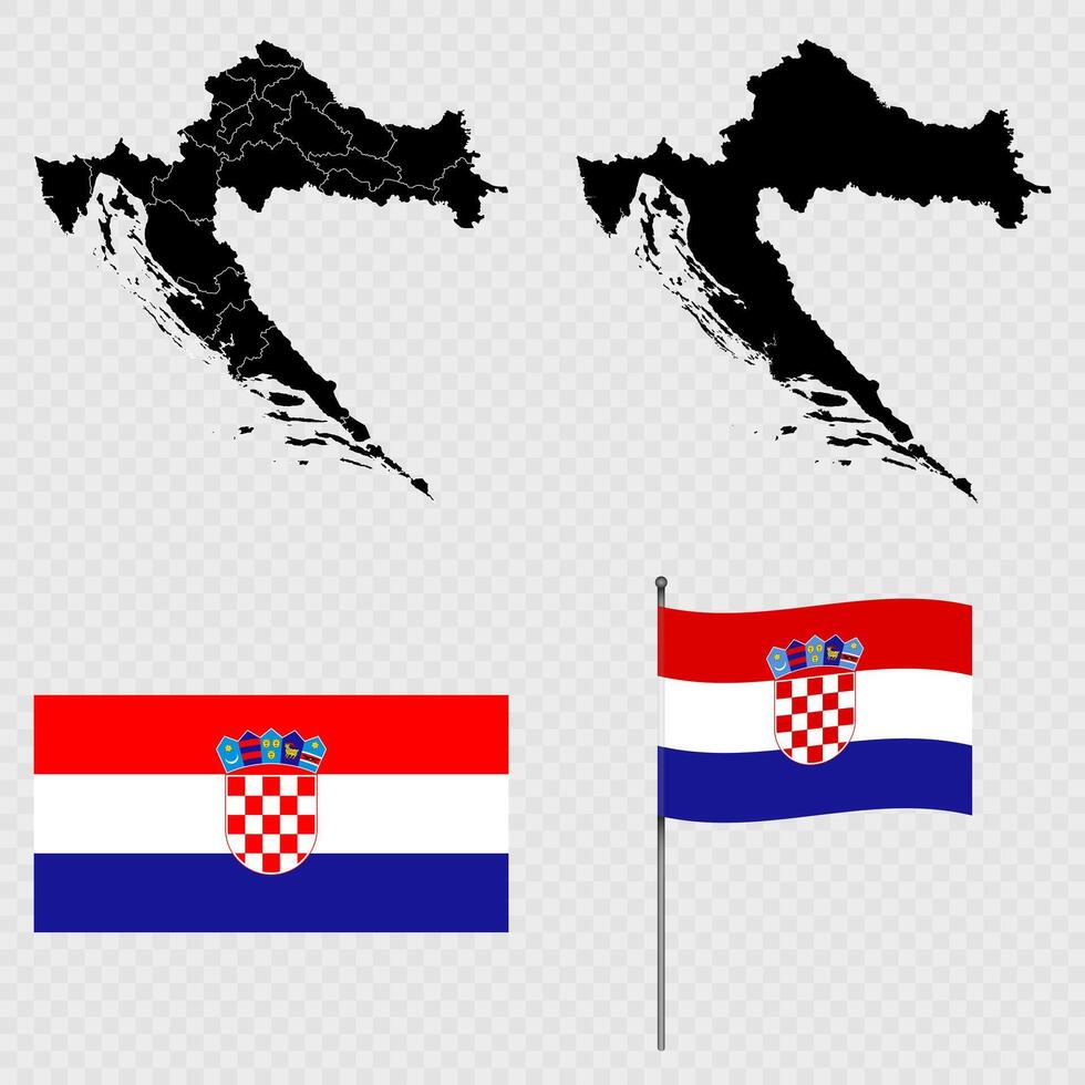 Set of maps, flag and flagpole of Croatia. illustration. vector