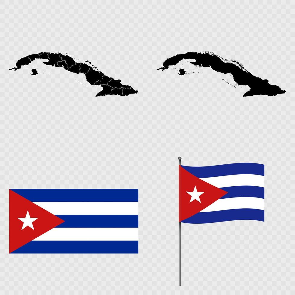 Set of maps, flag and flagpole of Cuba. illustration. vector