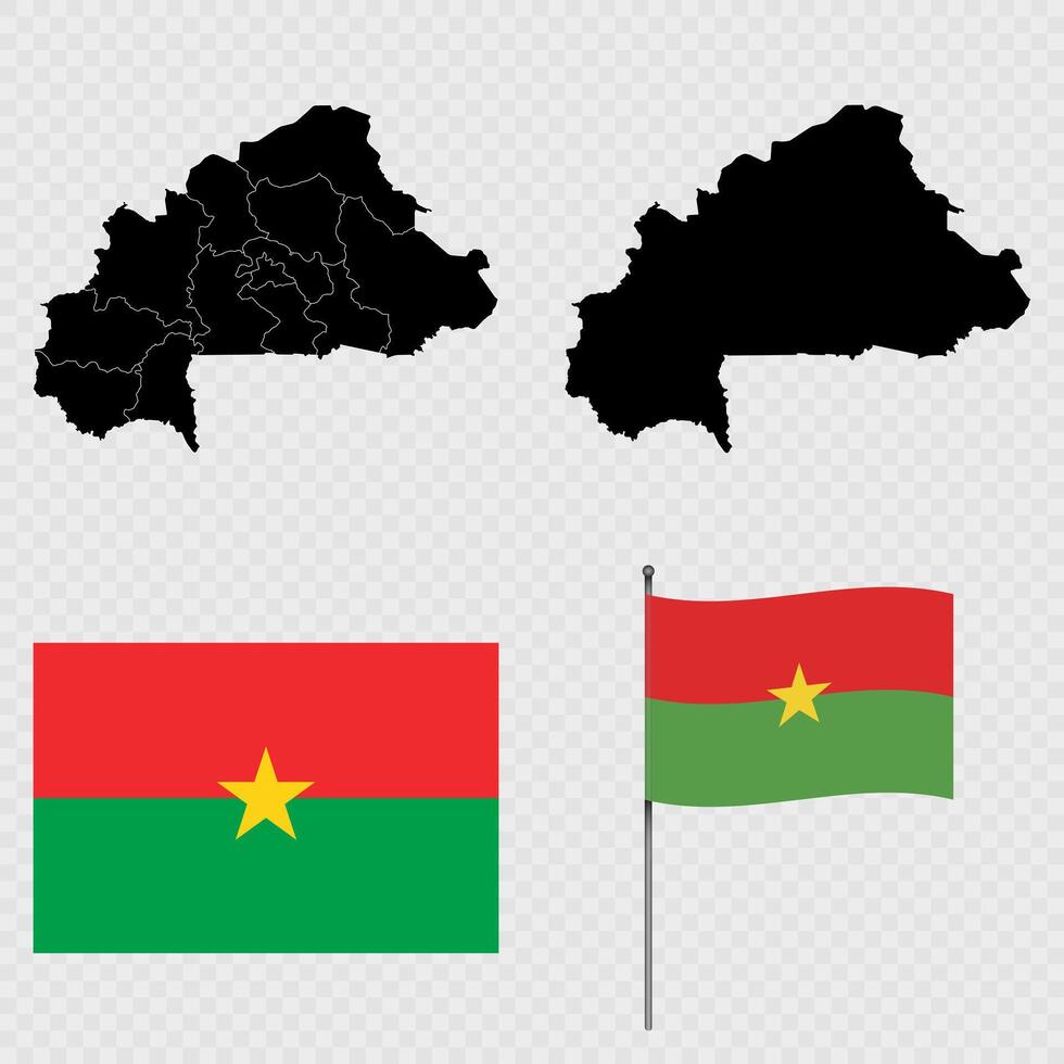 Set of maps, flag and flagpole of Burkina Faso. illustration. vector