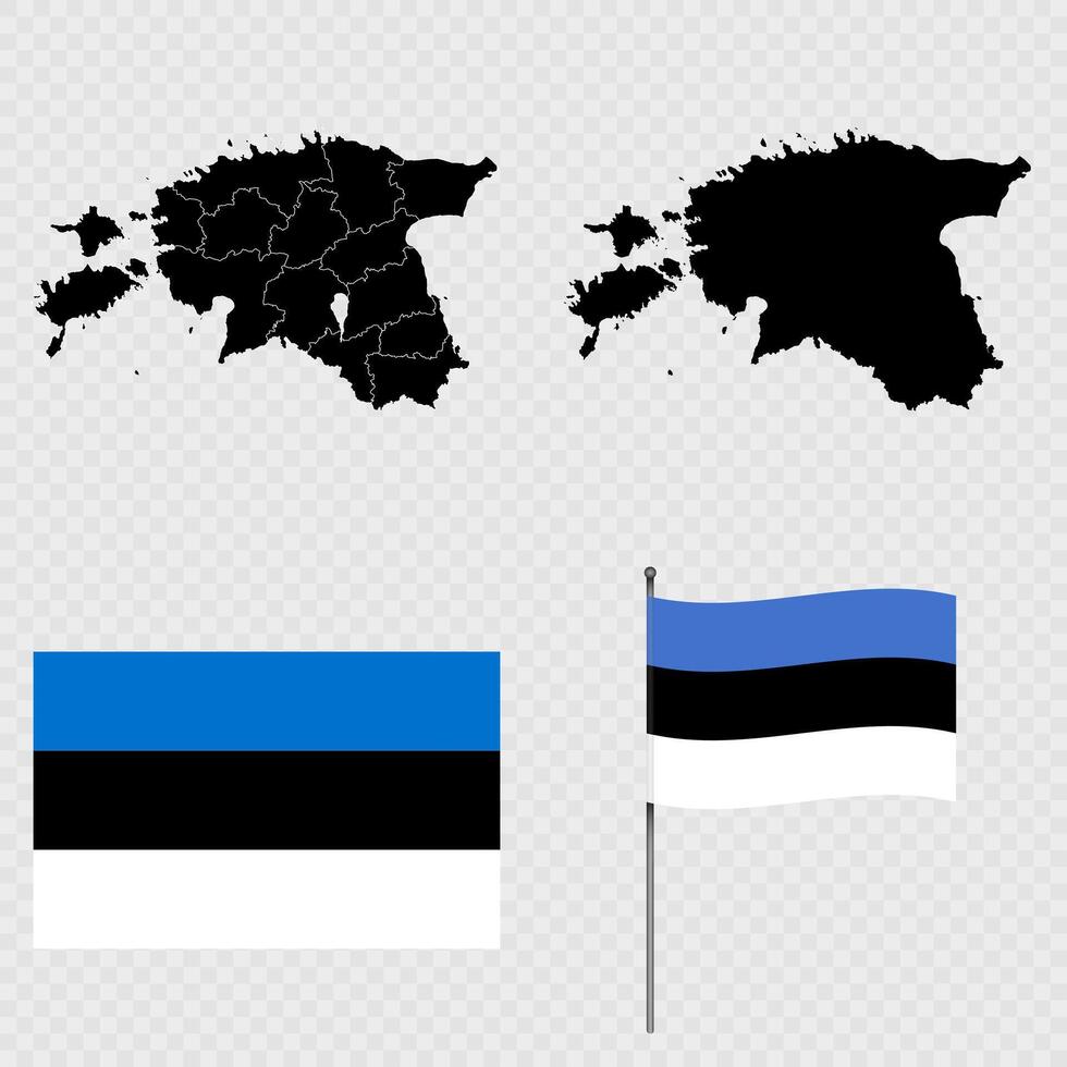 Set of maps, flag and flagpole of Estonia. illustration. vector