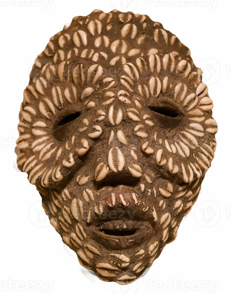 mask, face, monument, shells, old, clay, craft, antique, isolate photo