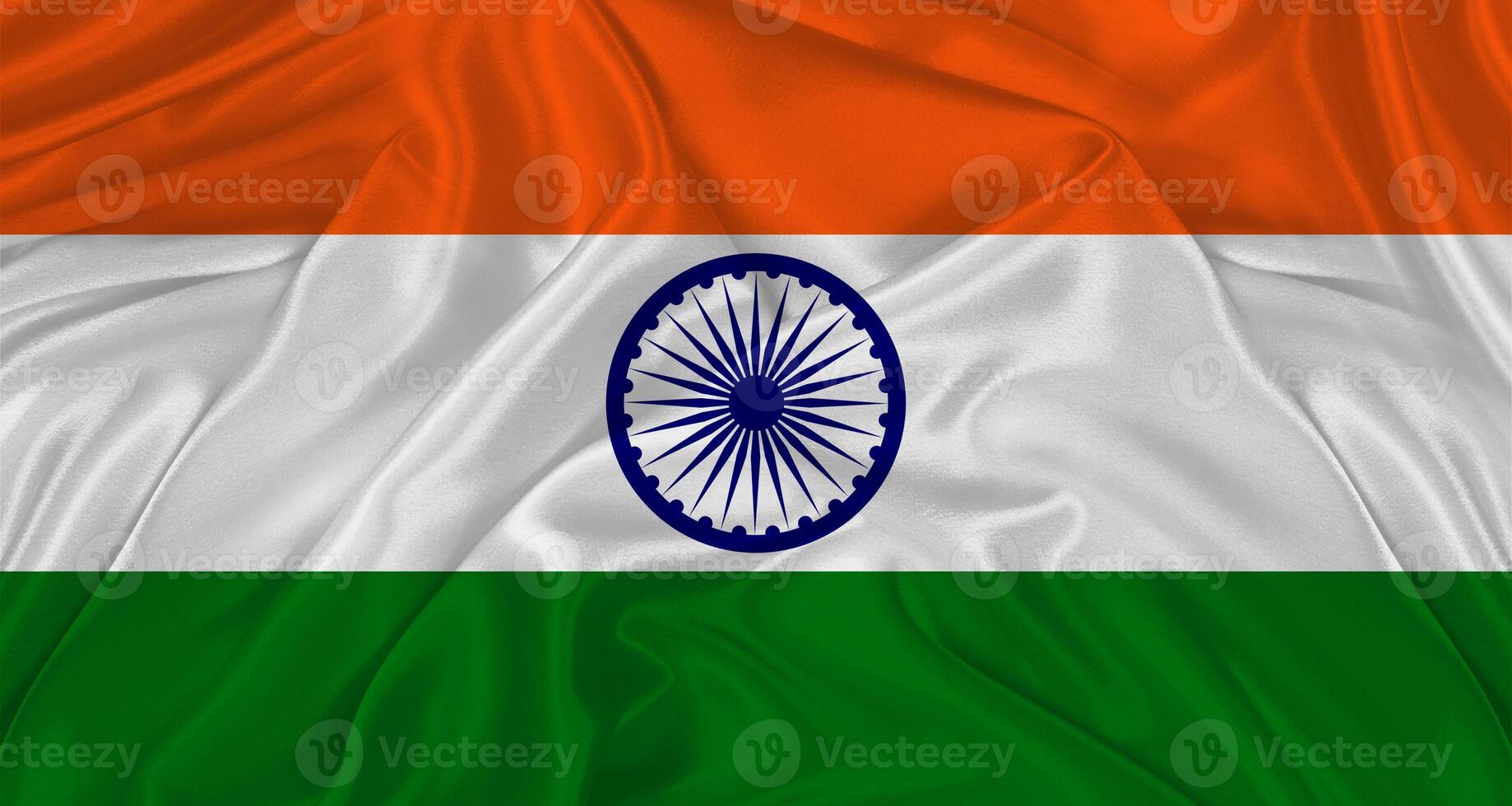 Close up of flag of India with cloth texture. Realistic flag of India waving in the wind photo