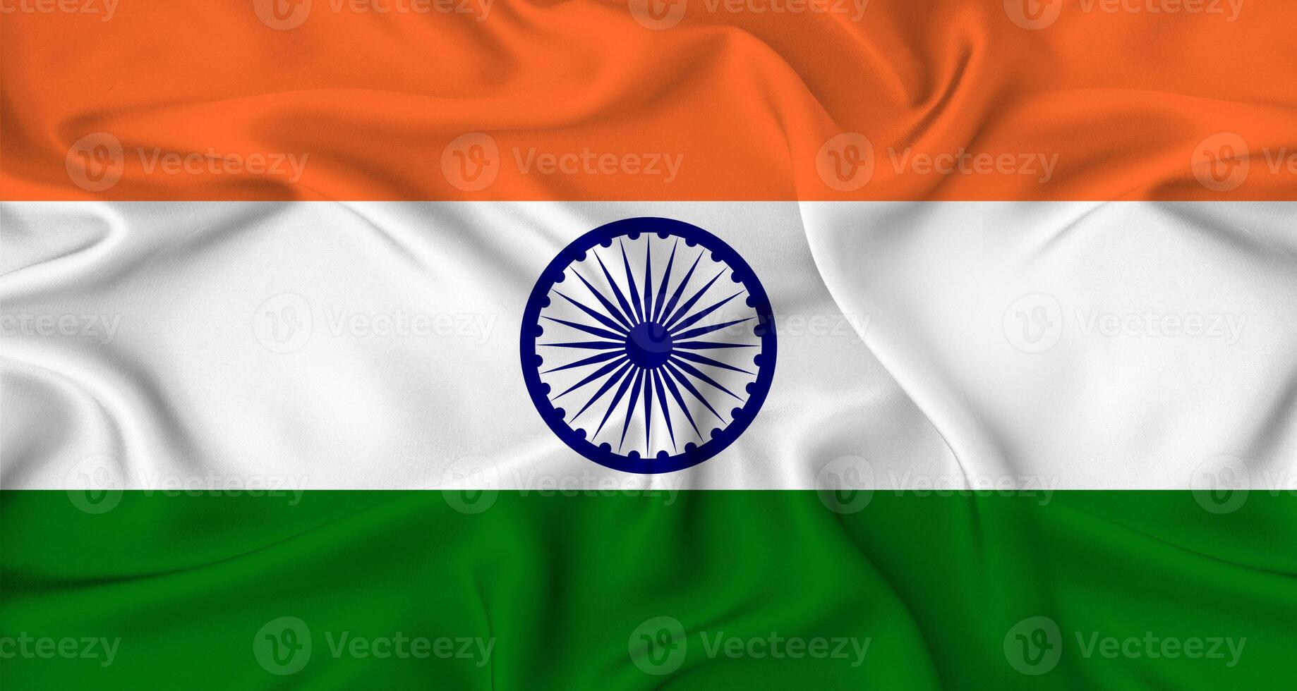 Realistic flag of India waving in the wind. Close up of flag of India with fabric texture photo