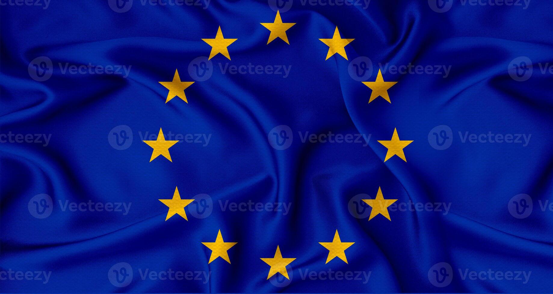 Close up of flag of the European Union with cloth texture. Realistic European Union flag waving photo