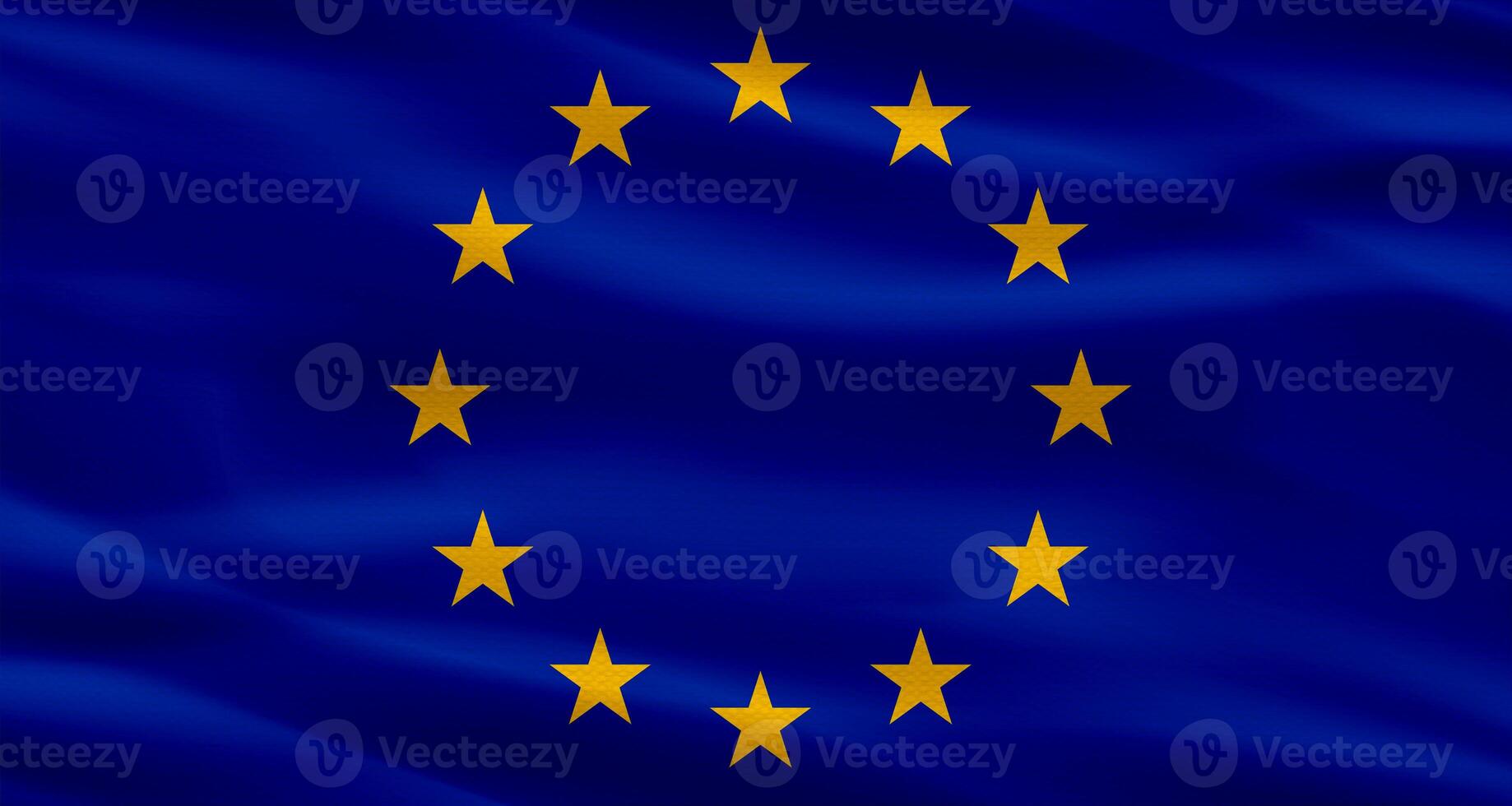 European Union flag with a fabric texture waving. Close up of flag of the European Union with cloth texture photo
