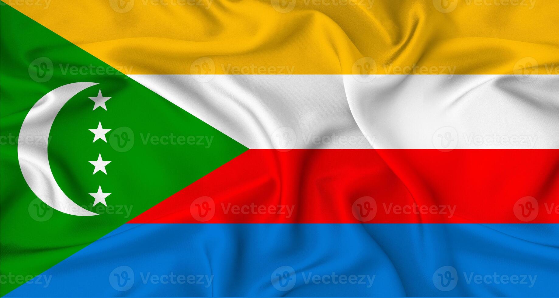Comoros flag with Texture Waving in the wind. Realistic flag of Comoros waving in the wind photo