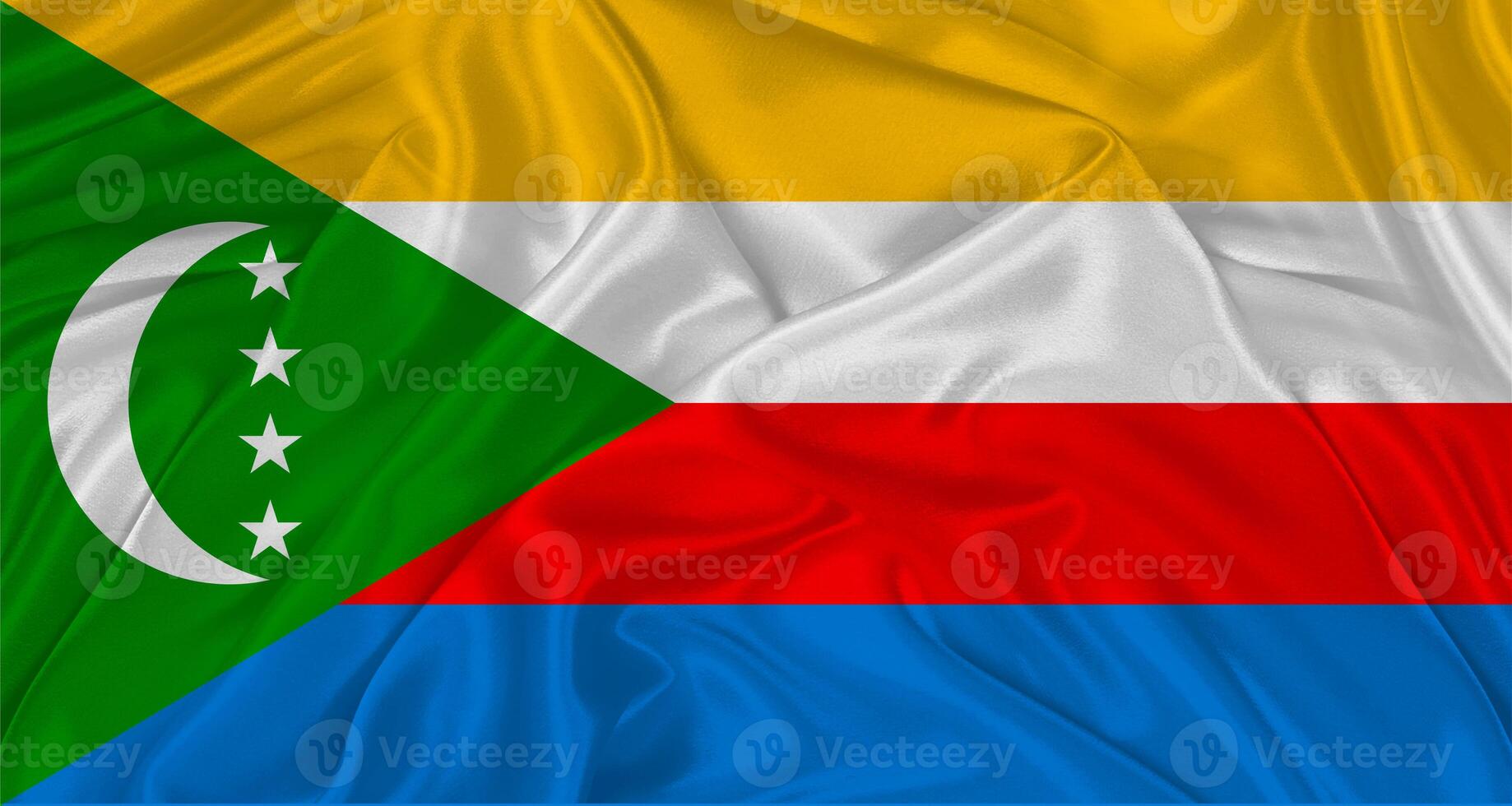 Realistic flag of Comoros waving in the wind. Comoros flag with Texture Waving in the wind photo