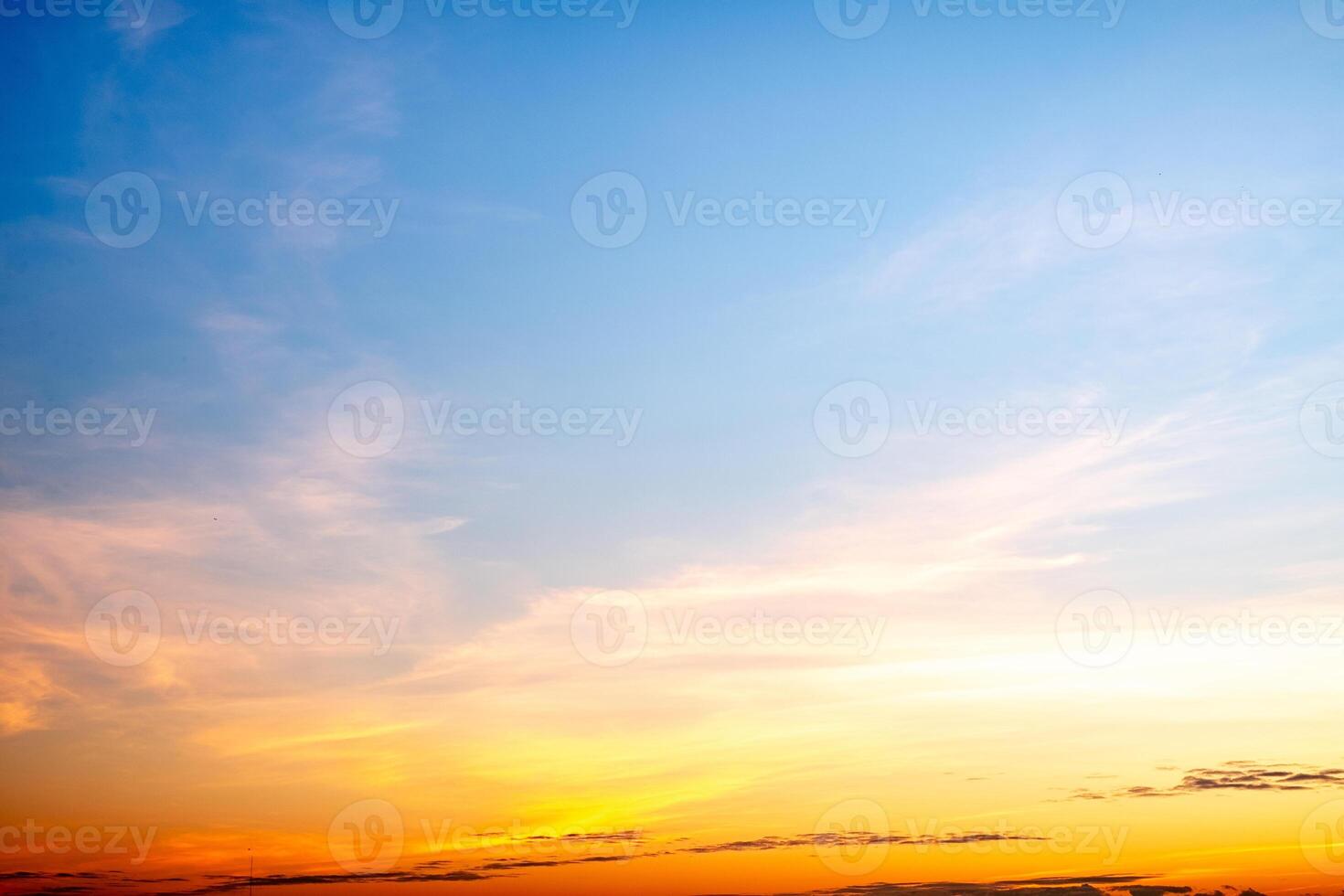 Sky, Sunset, Sunrise, like a bright golden and blue sky. The sunrise is decorated with clouds in various shapes, everning,Twilight, Large size, High definition landscape photo