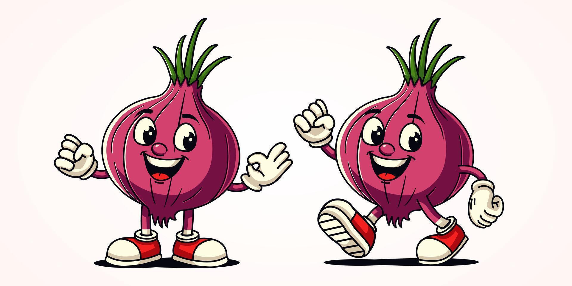 Red onion character cartoon mascot, suitable for diet, food, health and business vector