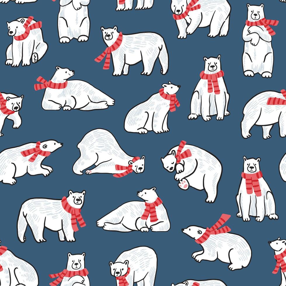 A pattern of polar bears wearing scarves vector