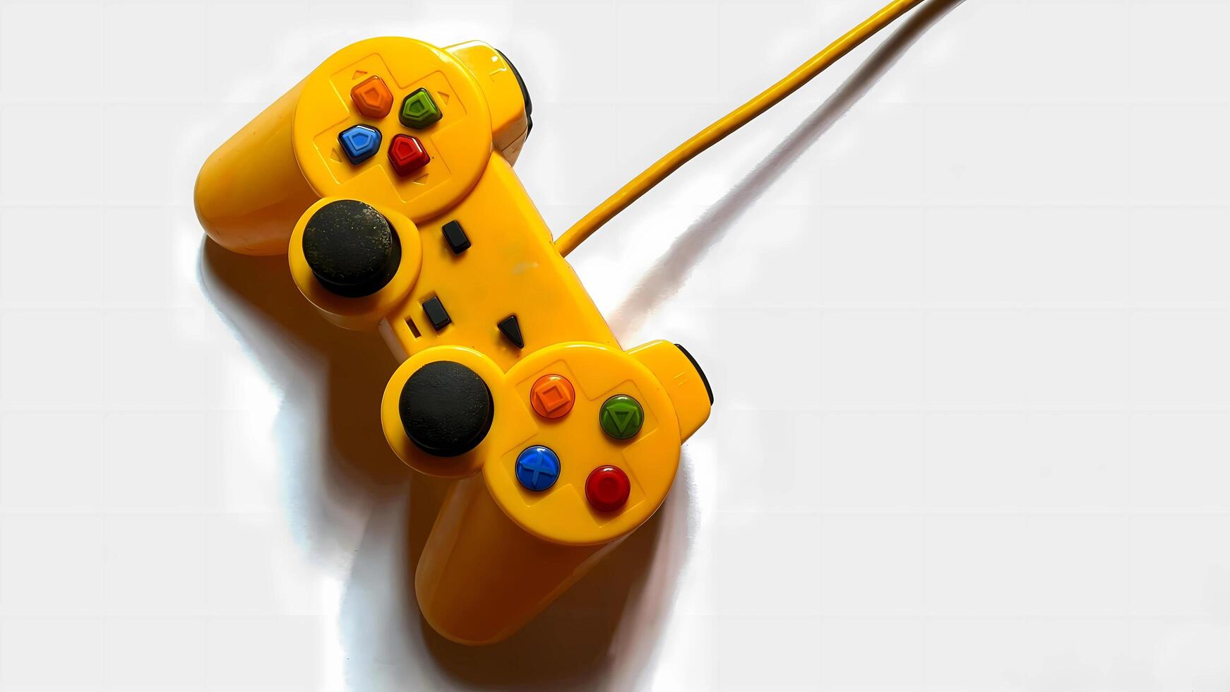 Yellow Wired Gamepad on White Background, Gaming, Technology, Entertainment photo