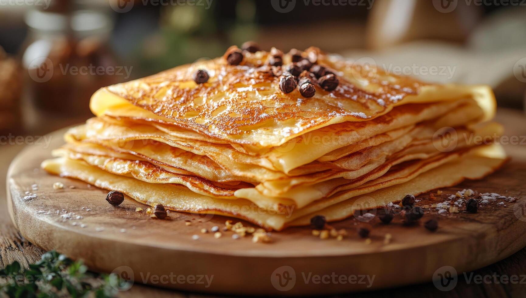 A stack of pancakes with pepper on top. The pancakes are piled on top of each other and are covered in pepper photo