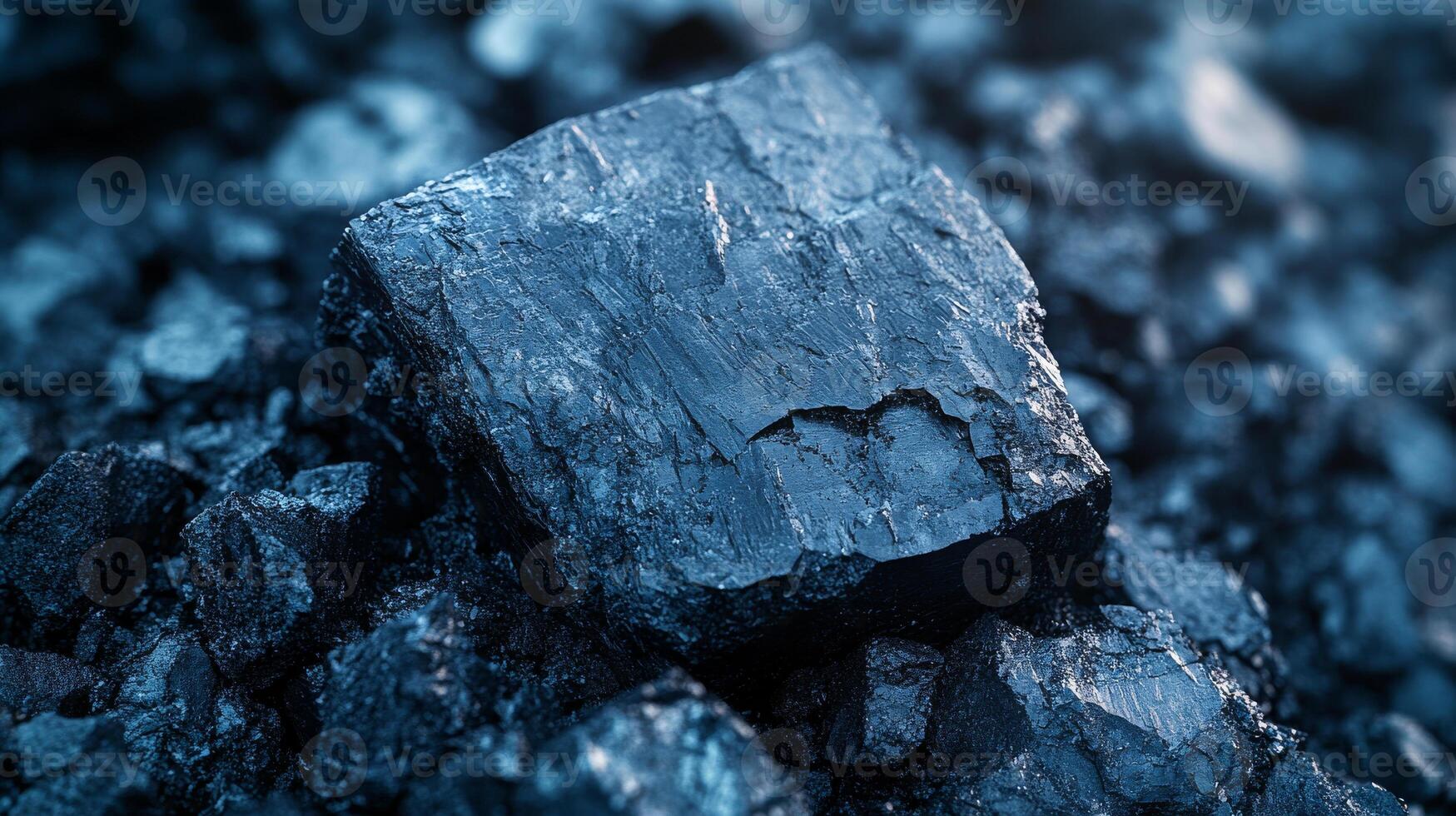 This close-up view shows a piece of shiny black coal resting among smaller coal fragments, highlighting texture. photo