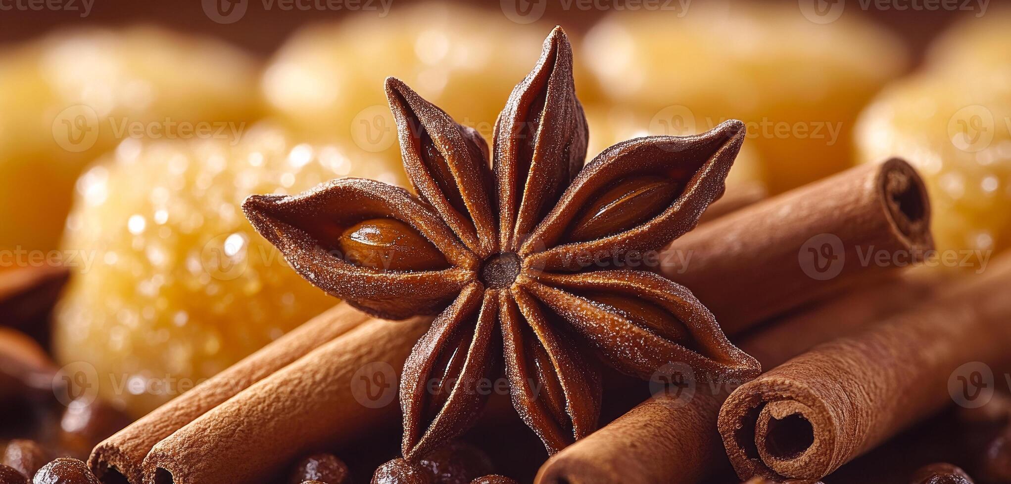 Spices and sweets arranged for a festive occasion. An array of spices and treats creates a warm and inviting atmosphere for celebration. photo