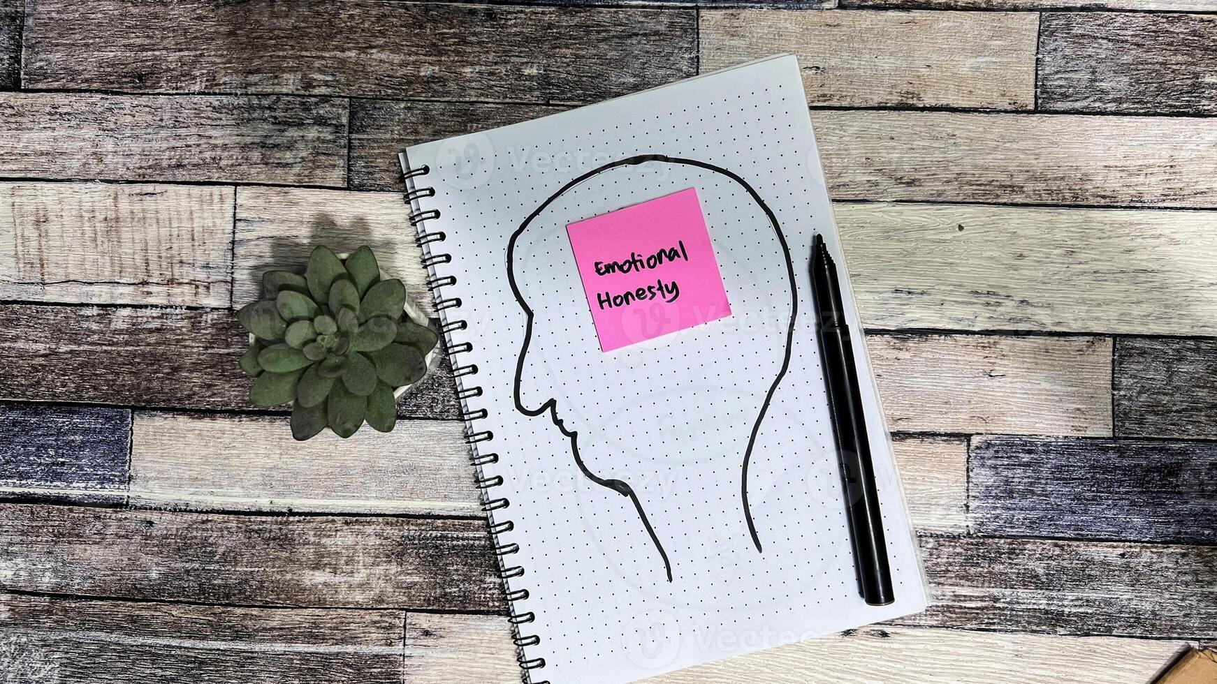 Concept of Emotional Honesty write on sticky notes isolated on Wooden Table. photo