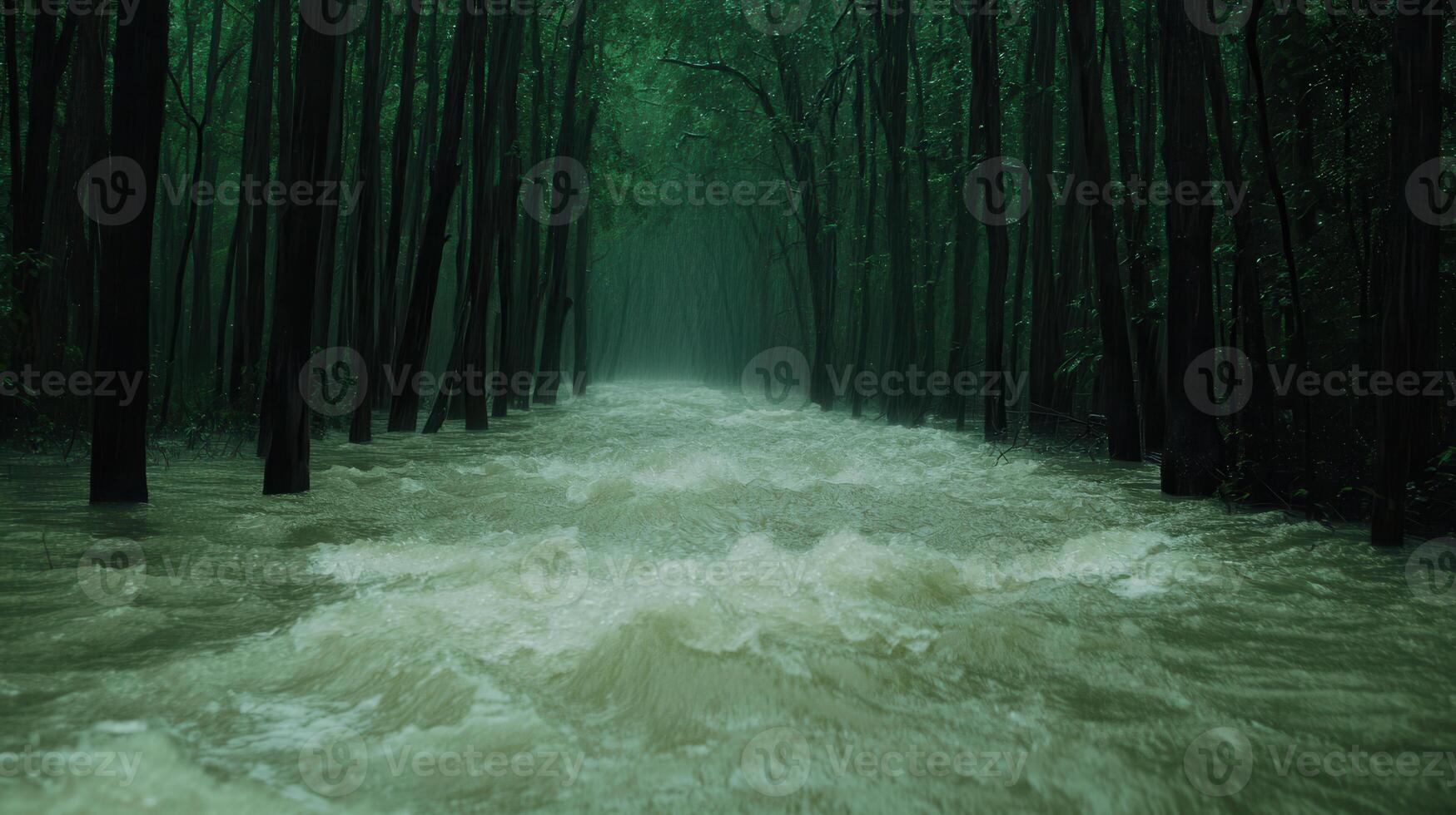 A river in the middle of a forest with trees photo