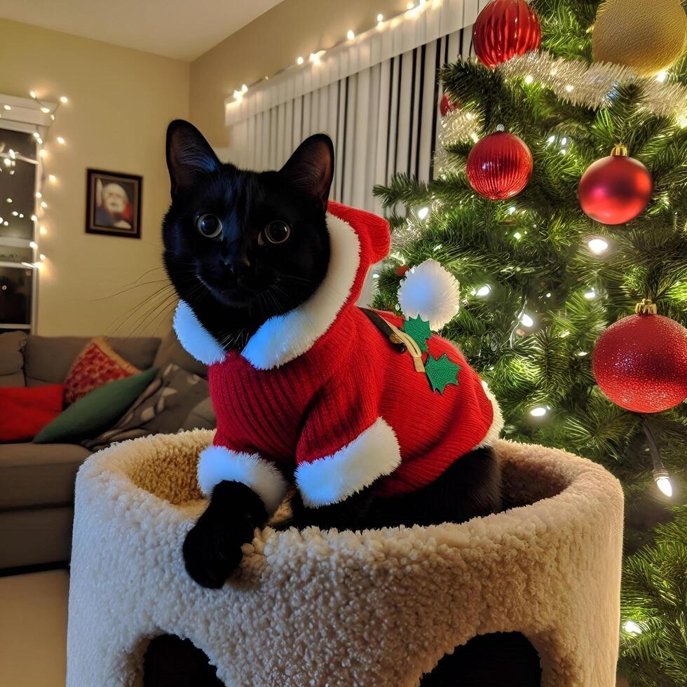 Charming Black Cat Celebrating Christmas photo