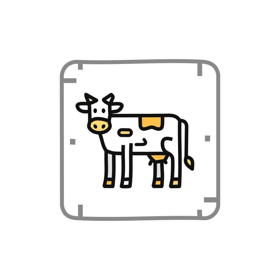 Cute cow icon in line style. Farm animal illustration on white isolated background. vector