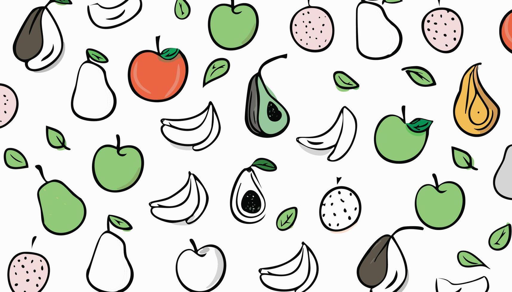 Pattern with hand drawn fruits and vegetables. illustration. vector
