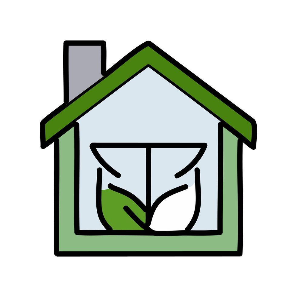 house with leafs plant ecology icon. Isolated and flat illustration. graphic vector