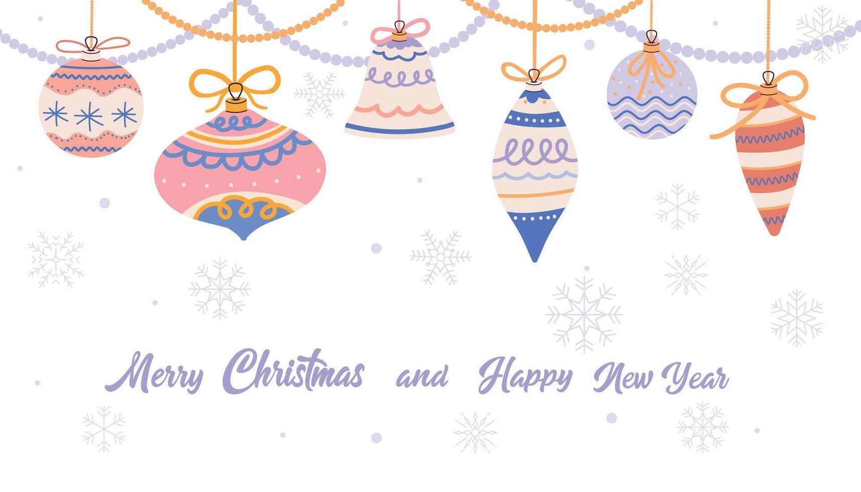 Cute hanging decorations, christmas template for card and banner. illustration in flat cartoon style vector