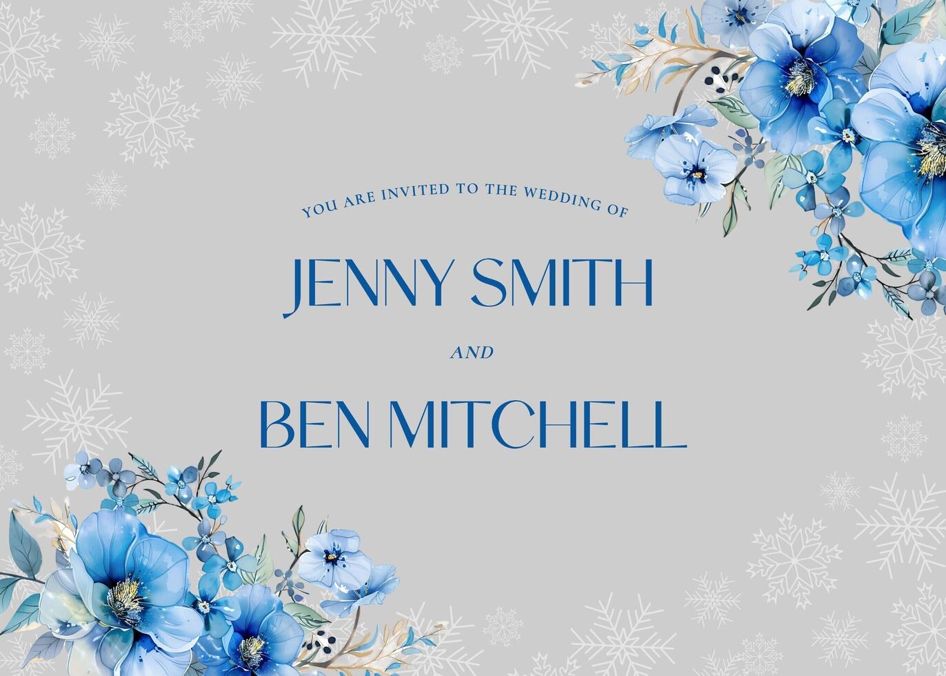 Blue Winter Flower Wedding Invitation template
