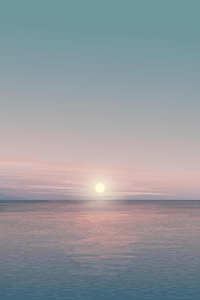 Minimalist seascape with sunset and twilight sky vertical background graphic illustration have blank space. vector
