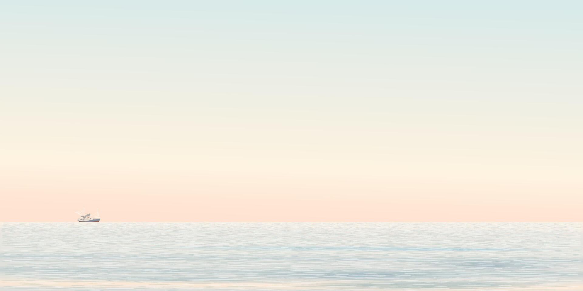 Minimalist seascape have vanilla sky background graphic illustration. vector