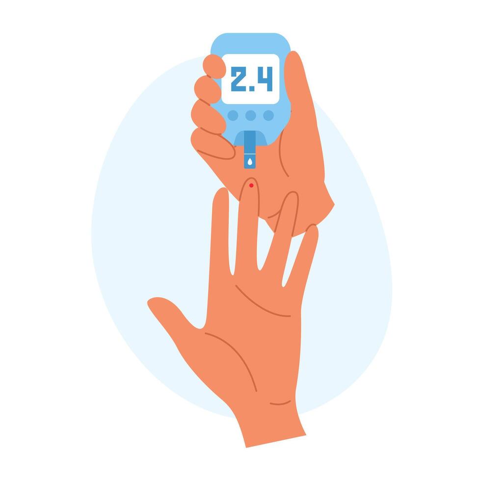 Self blood testing for diabetes. Hand using a lancet. Medical and healthcare concept vector