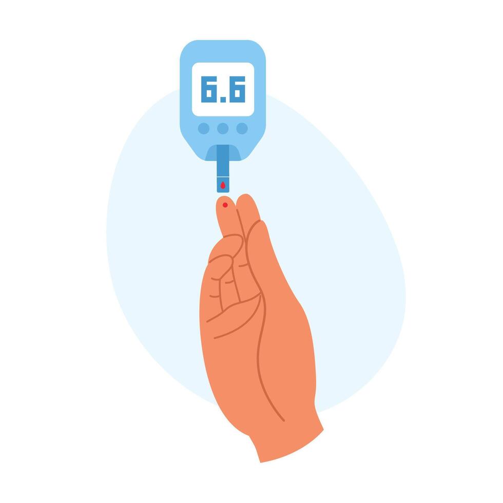 Finger pricking for home diagnostics or diabetes awareness with glucometer vector