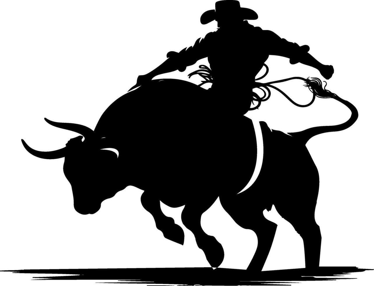 A silhouette of a cowboy riding a bull vector