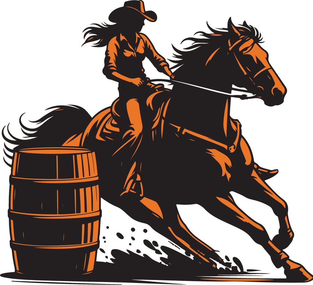 Cowgirl riding horse and barrel vector
