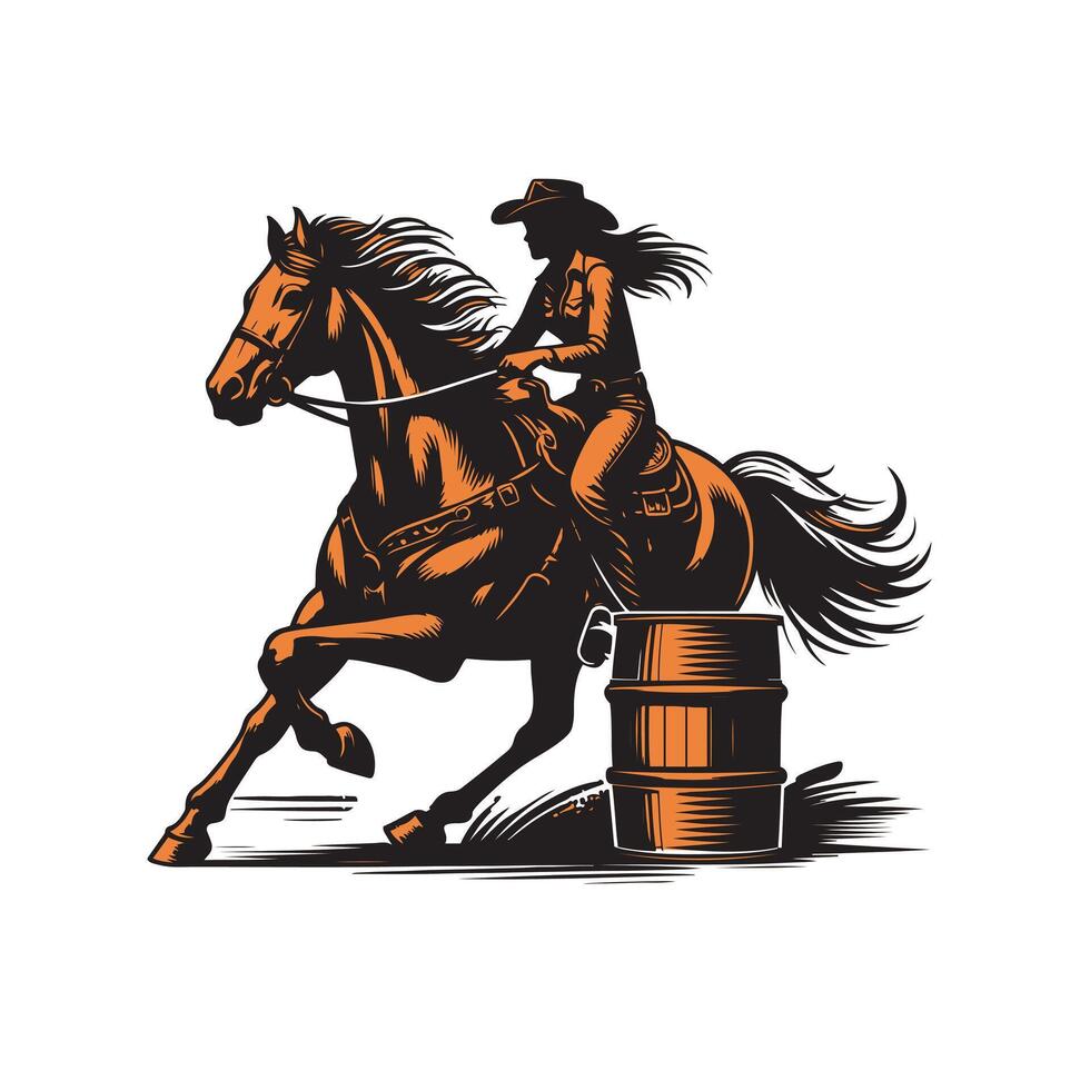 Cowgirl riding horse barrel vector