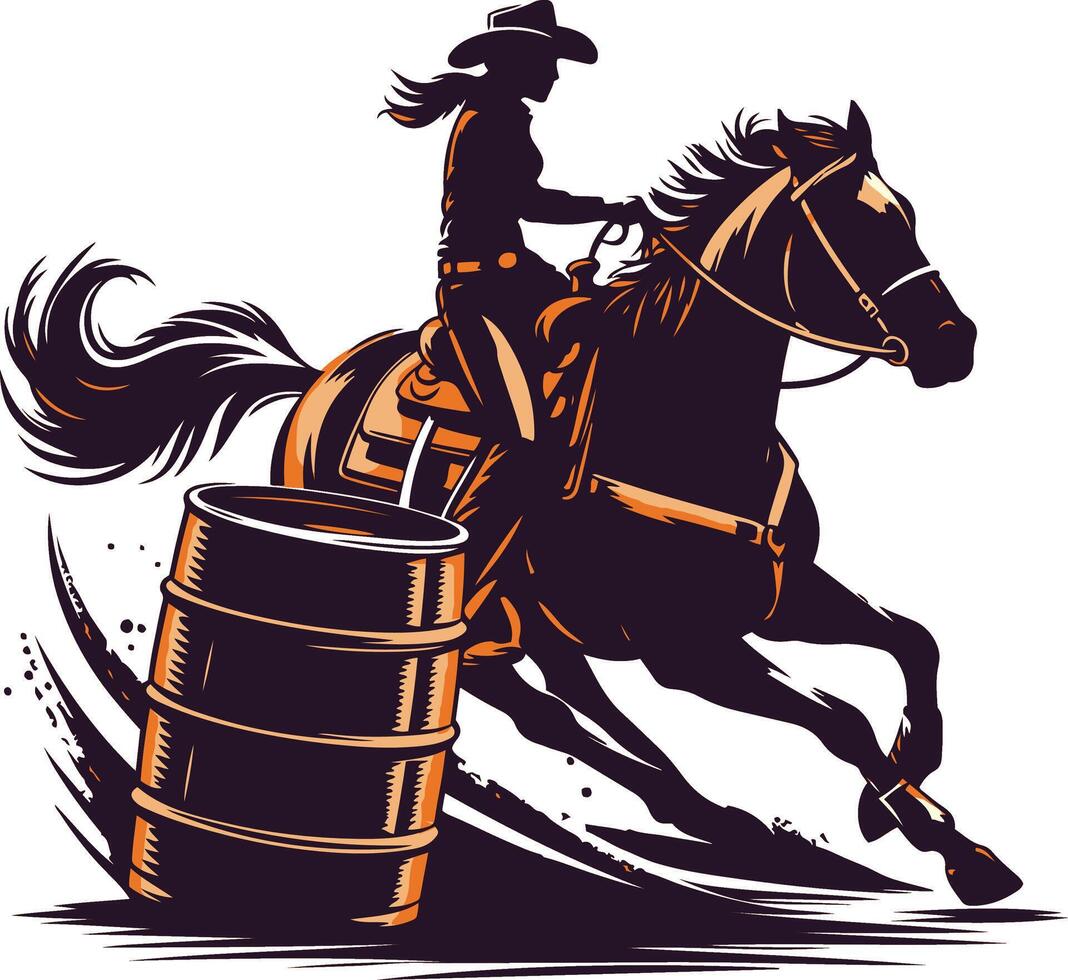 A cowgirl riding a curved horse in a barrel racing competition vector