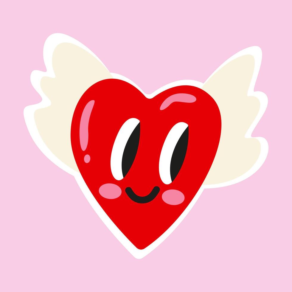 Romantic flat style Valentine's Day illustrations to express feelings of love. Love sticker. Heart cute character with wings vector