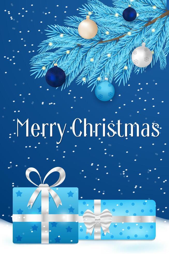 Christmas card with tree and gifts, Merry Christmas vector
