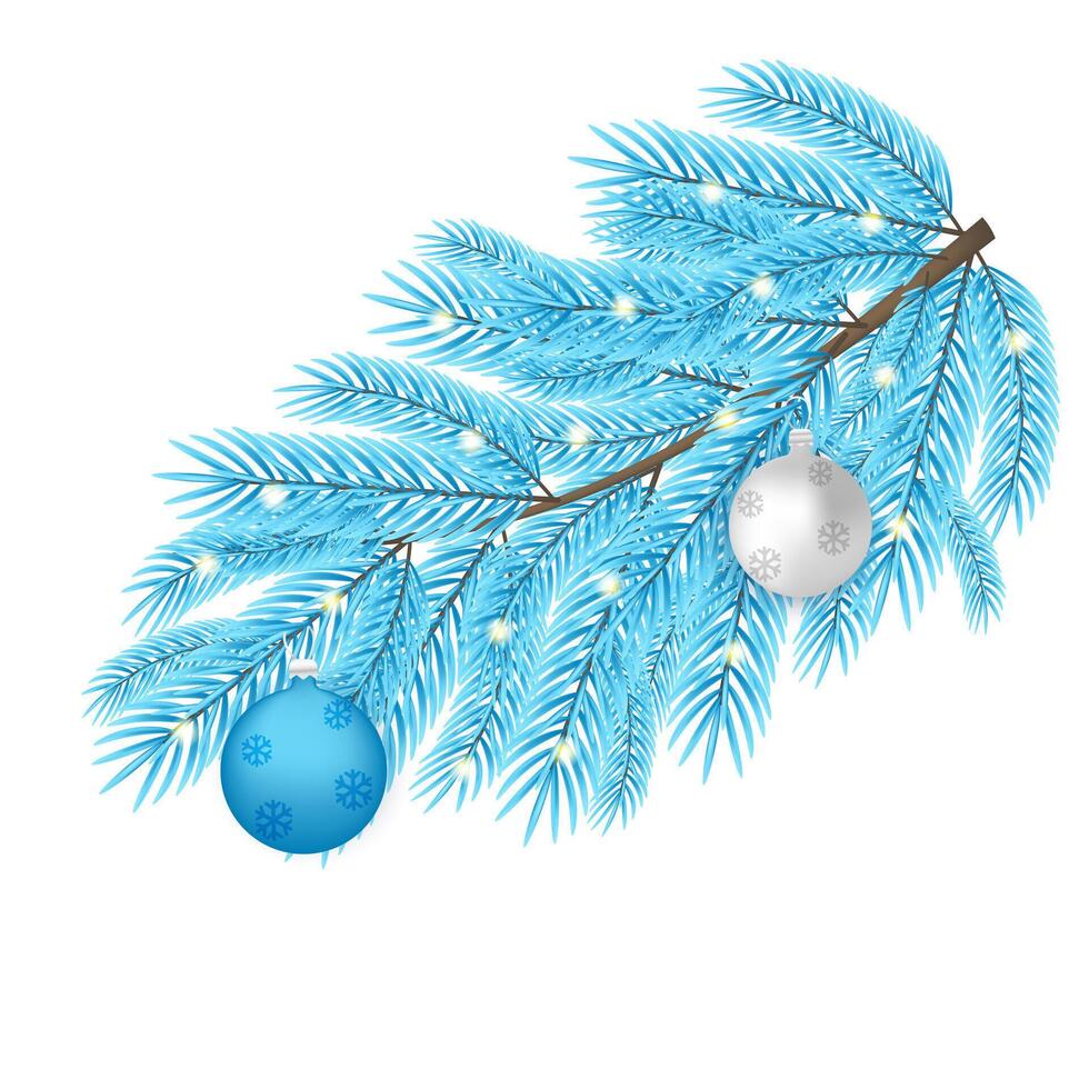 Christmas blue Christmas tree branch with toys vector
