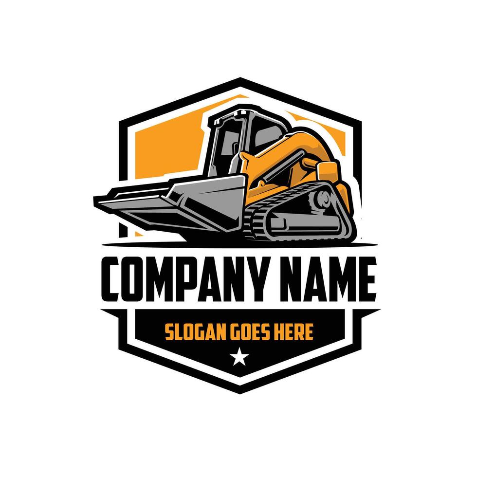 Premium Skid Steer Track Loader. Bulldozer Logo Emblem Isolated vector