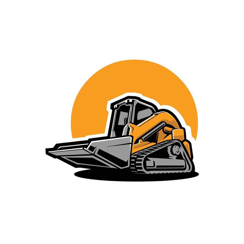 Premium Skid Steer Tracked Loader, Bulldozer Art Illustration vector