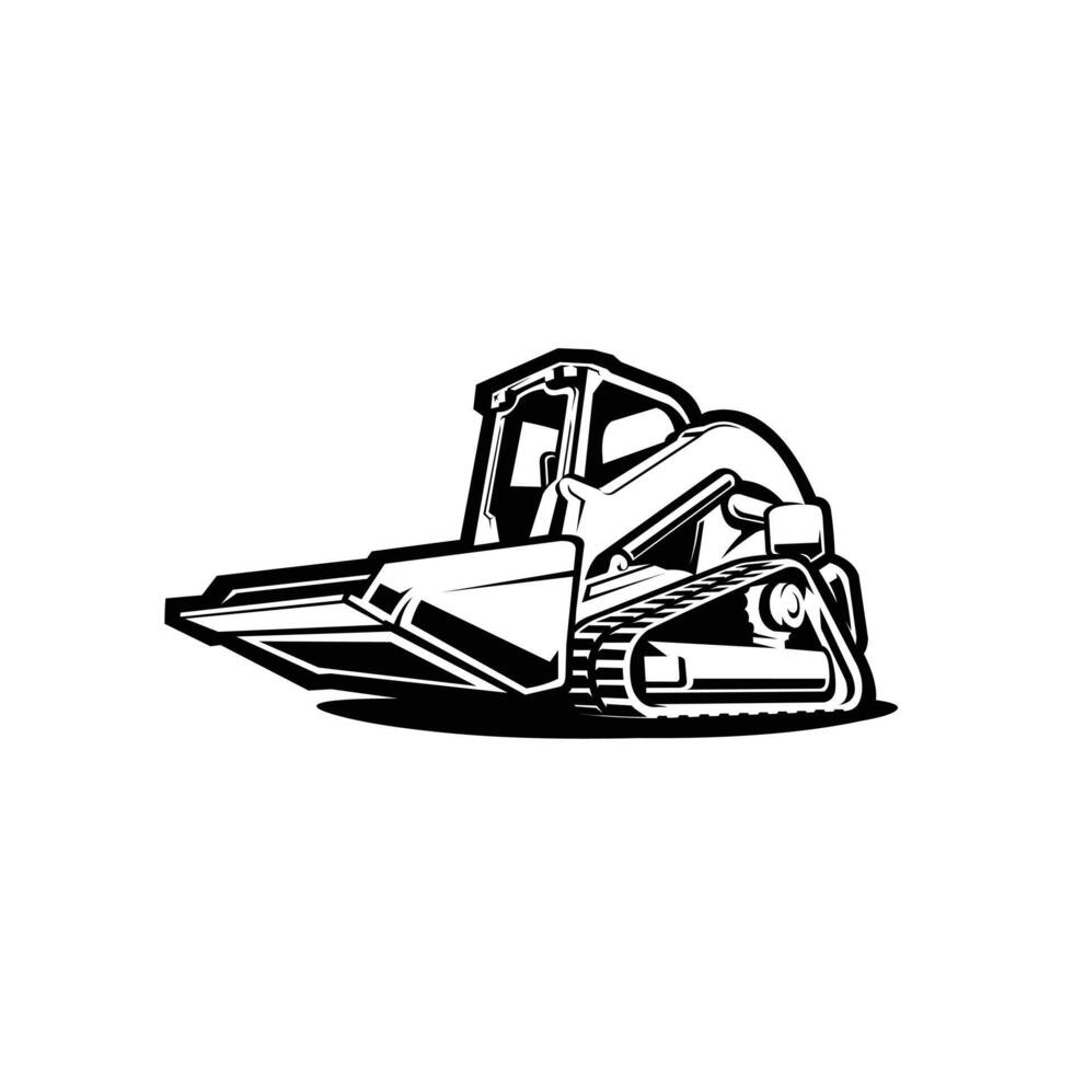 Skid Steer Track Loader, Bulldozer Monochrome Isolated vector