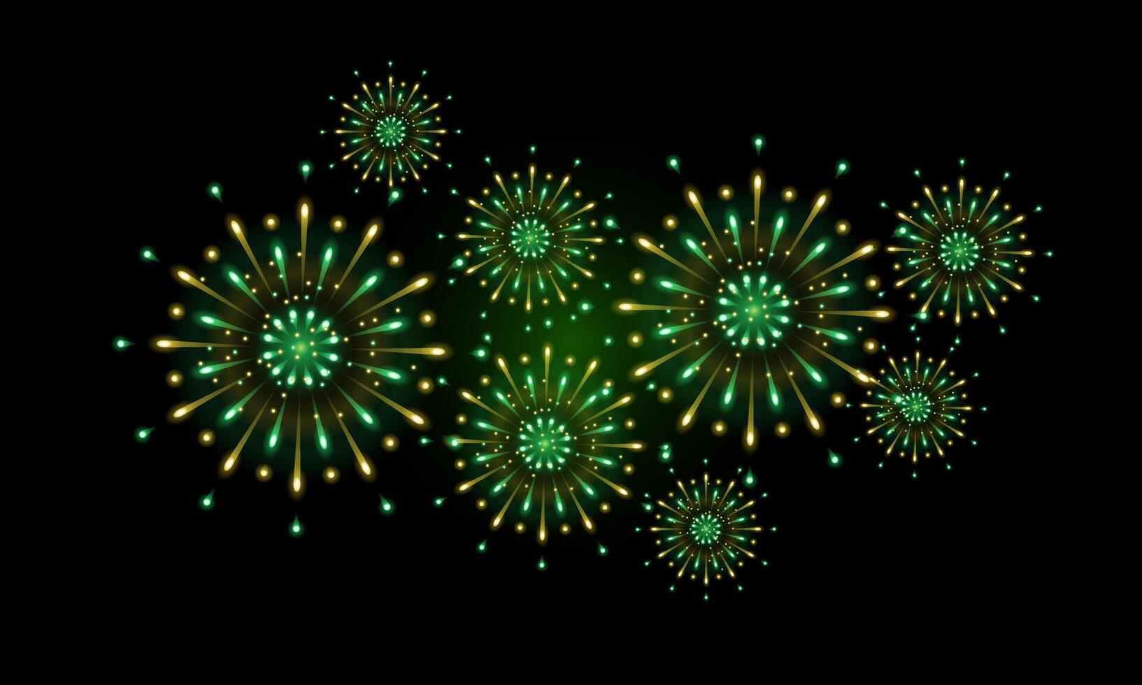 realistic golden green fireworks, yellow green fireworks for celebration background decoration, third option vector