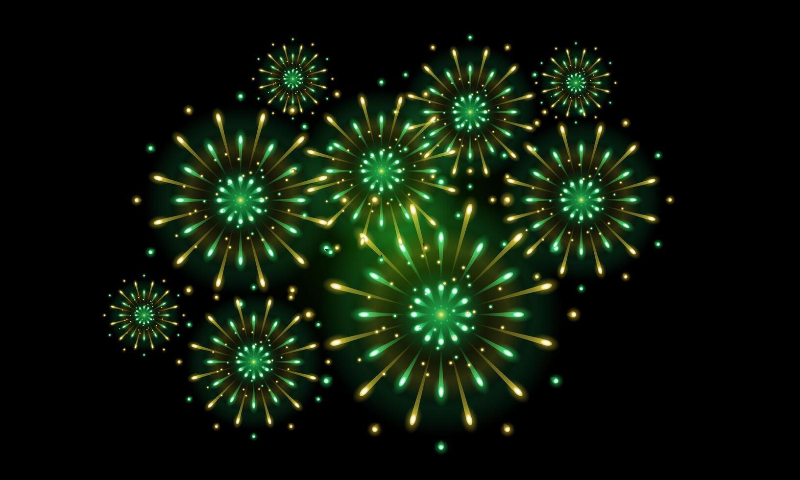 realistic golden green fireworks, yellow green fireworks for celebration background decoration, second option vector