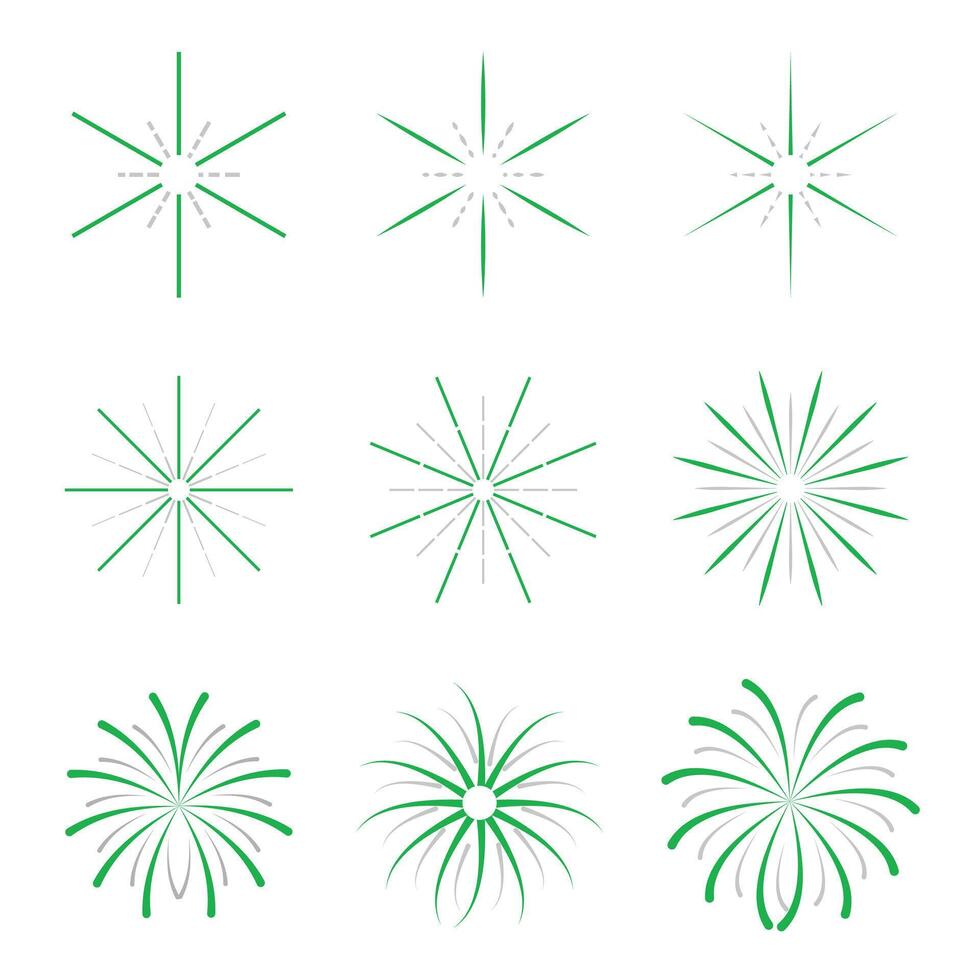 flat set of green fireworks, fireworks for New Year celebration decoration vector
