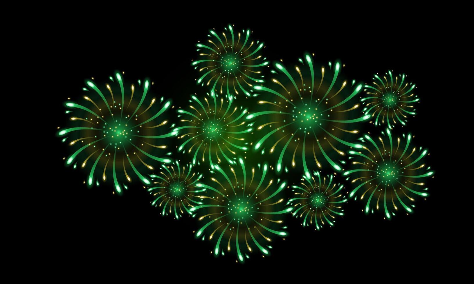 realistic golden green fireworks, yellow green fireworks for celebration background decoration, fifth option vector