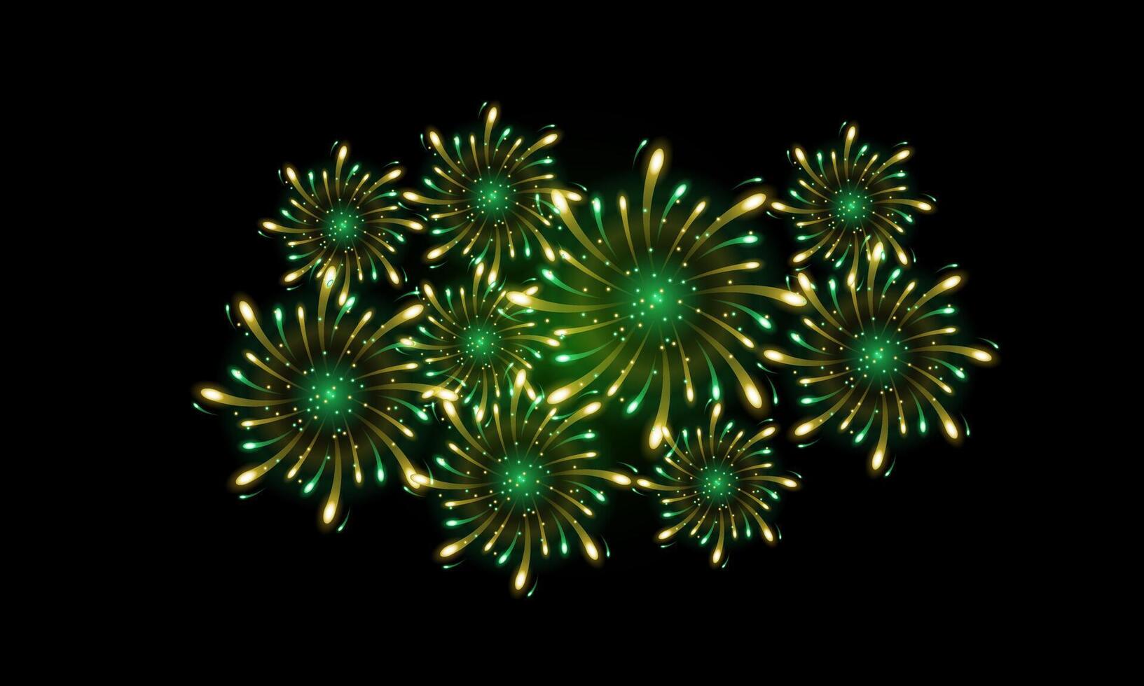realistic golden green fireworks, yellow green fireworks for celebration background decoration, sixth option vector